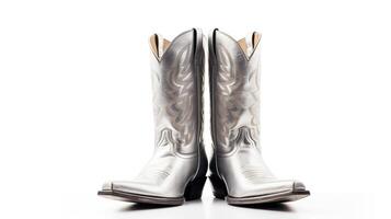 AI generated Silver Cowboy Boots isolated on white background with copy space for advertisement. Generative AI photo