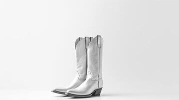 AI generated Silver Cowboy Boots isolated on white background with copy space for advertisement. Generative AI photo