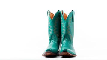 AI generated Teal Cowboy Boots isolated on white background with copy space for advertisement. Generative AI photo