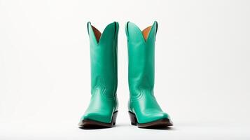 AI generated Teal Cowboy Boots isolated on white background with copy space for advertisement. Generative AI photo