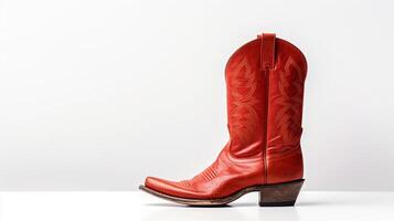 AI generated Vermilion Cowboy Boots isolated on white background with copy space for advertisement. Generative AI photo