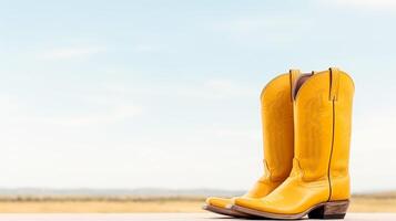 AI generated Yellow Cowboy Boots isolated on white background with copy space for advertisement. Generative AI photo