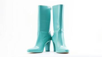 AI generated Cyan Knee High Boots isolated on white background with copy space for advertisement. Generative AI photo