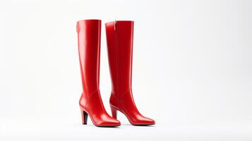 AI generated Vermilion Knee High Boots isolated on white background with copy space for advertisement. Generative AI photo