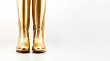 AI generated Gold Over the Knee Boots isolated on white background with copy space for advertisement. Generative AI photo