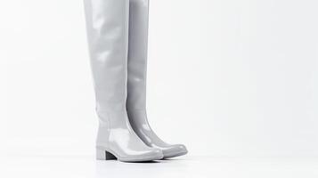 AI generated Grey Over the Knee Boots isolated on white background with copy space for advertisement. Generative AI photo