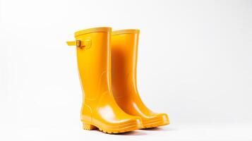 AI generated Amber Rain Boots isolated on white background with copy space for advertisement. Generative AI photo