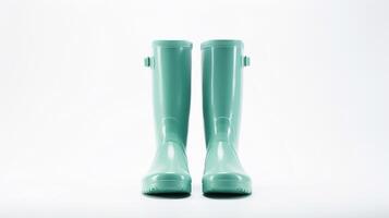 AI generated Cyan Rain Boots isolated on white background with copy space for advertisement. Generative AI photo