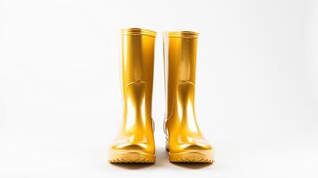 AI generated Gold Rain Boots isolated on white background with copy space for advertisement. Generative AI photo