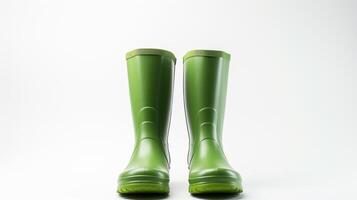 AI generated Green Rain Boots isolated on white background with copy space for advertisement. Generative AI photo