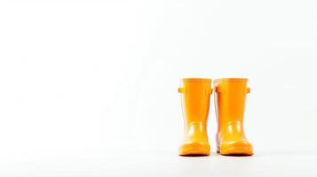 ai generado naranja lluvia botas aislado en blanco antecedentes con Copiar espacio para anuncio publicitario. generativo ai foto