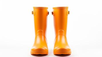 AI generated Orange Rain Boots isolated on white background with copy space for advertisement. Generative AI photo