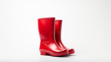 AI generated Red Rain Boots isolated on white background with copy space for advertisement. Generative AI photo