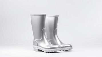 AI generated Silver Rain Boots isolated on white background with copy space for advertisement. Generative AI photo