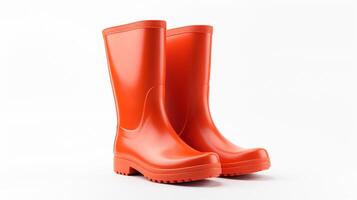 AI generated Vermilion Rain Boots isolated on white background with copy space for advertisement. Generative AI photo