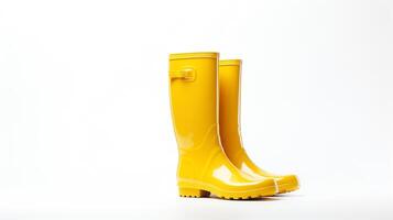 ai generado amarillo lluvia botas aislado en blanco antecedentes con Copiar espacio para anuncio publicitario. generativo ai foto