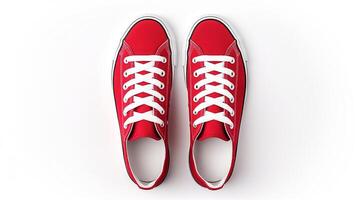 AI generated Red Sneakers shoes isolated on white background with copy space for advertisement. Generative AI photo