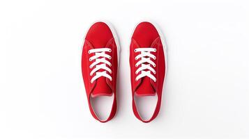 AI generated Red Sneakers shoes isolated on white background with copy space for advertisement. Generative AI photo