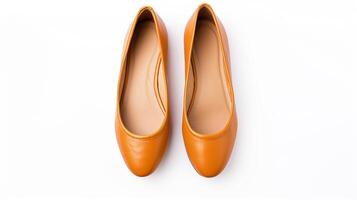 AI generated Amber Ballet Flats shoes isolated on white background with copy space for advertisement. Generative AI photo