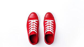 AI generated Red Sneakers shoes isolated on white background with copy space for advertisement. Generative AI photo