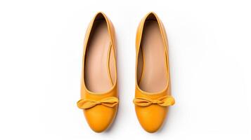 AI generated Amber Ballet Flats shoes isolated on white background with copy space for advertisement. Generative AI photo