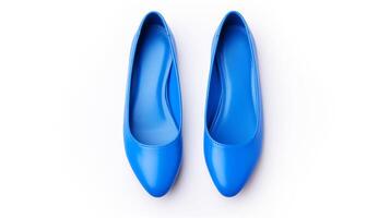 AI generated Blue Ballet Flats shoes isolated on white background with copy space for advertisement. Generative AI photo