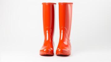 AI generated Vermilion Rain Boots isolated on white background with copy space for advertisement. Generative AI photo