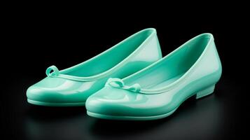 AI generated Cyan Ballet Flats shoes isolated on white background with copy space for advertisement. Generative AI photo