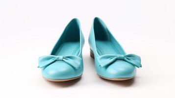 AI generated Cyan Ballet Flats shoes isolated on white background with copy space for advertisement. Generative AI photo