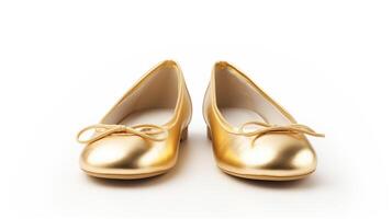 AI generated Gold Ballet Flats shoes isolated on white background with copy space for advertisement. Generative AI photo