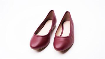 AI generated Maroon Ballet Flats shoes isolated on white background with copy space for advertisement. Generative AI photo