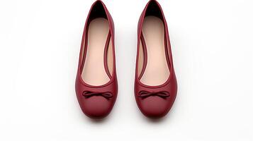 AI generated Maroon Ballet Flats shoes isolated on white background with copy space for advertisement. Generative AI photo