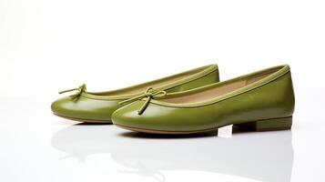 AI generated Olive Ballet Flats shoes isolated on white background with copy space for advertisement. Generative AI photo