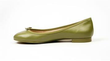 AI generated Olive Ballet Flats shoes isolated on white background with copy space for advertisement. Generative AI photo