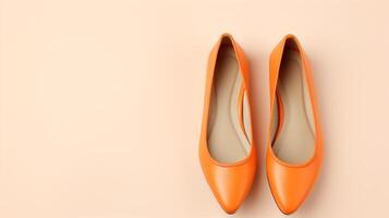 AI generated Orange Ballet Flats shoes isolated on white background with copy space for advertisement. Generative AI photo