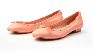 AI generated Peach Ballet Flats shoes isolated on white background with copy space for advertisement. Generative AI photo