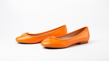 AI generated Orange Ballet Flats shoes isolated on white background with copy space for advertisement. Generative AI photo