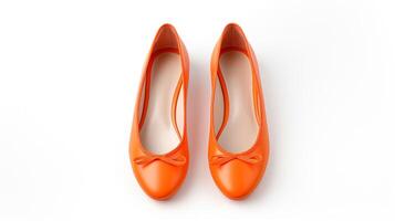 AI generated Orange Ballet Flats shoes isolated on white background with copy space for advertisement. Generative AI photo