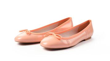 AI generated Peach Ballet Flats shoes isolated on white background with copy space for advertisement. Generative AI photo