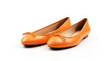 AI generated Orange Ballet Flats shoes isolated on white background with copy space for advertisement. Generative AI photo