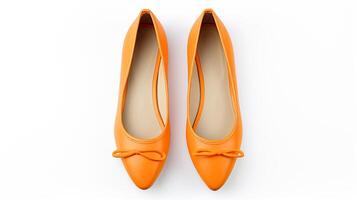 AI generated Orange Ballet Flats shoes isolated on white background with copy space for advertisement. Generative AI photo