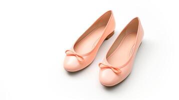 AI generated Peach Ballet Flats shoes isolated on white background with copy space for advertisement. Generative AI photo