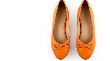 AI generated Orange Ballet Flats shoes isolated on white background with copy space for advertisement. Generative AI photo