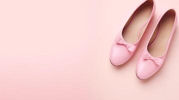 AI generated Pink Ballet Flats shoes isolated on white background with copy space for advertisement. Generative AI photo