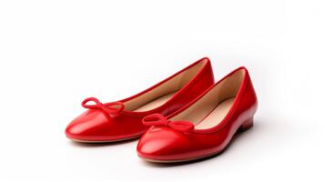 AI generated Red Ballet Flats shoes isolated on white background with copy space for advertisement. Generative AI photo