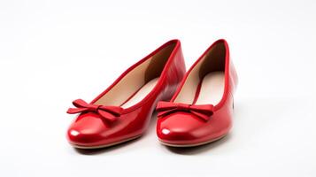 AI generated Red Ballet Flats shoes isolated on white background with copy space for advertisement. Generative AI photo