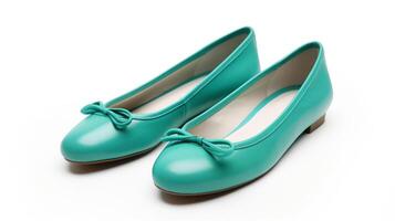 AI generated Teal Ballet Flats shoes isolated on white background with copy space for advertisement. Generative AI photo