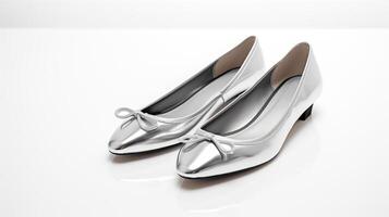 AI generated Silver Ballet Flats shoes isolated on white background with copy space for advertisement. Generative AI photo