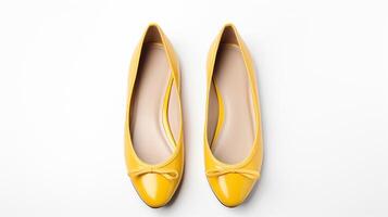 AI generated Yellow Ballet Flats shoes isolated on white background with copy space for advertisement. Generative AI photo