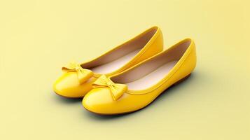 AI generated Yellow Ballet Flats shoes isolated on white background with copy space for advertisement. Generative AI photo